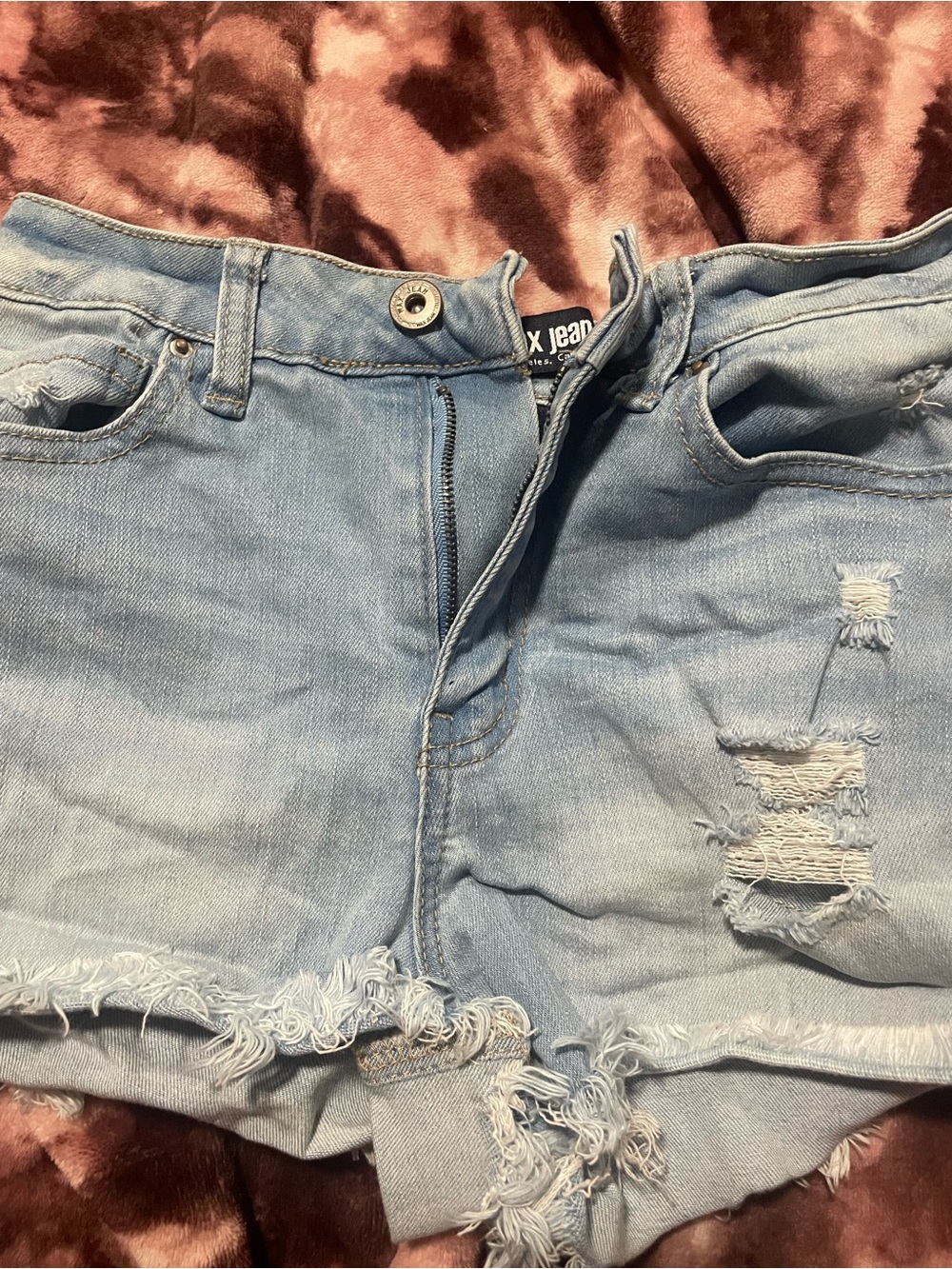 Wax Jean Light Blue Distressed Denim Shorts